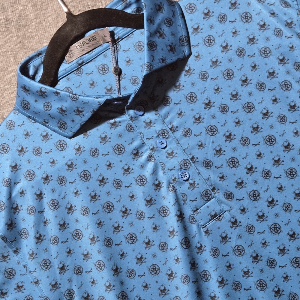 G/FORE Men's Skull Sz Large Tech Pique Golf Polo Shirt Slim Fit Blue NWT